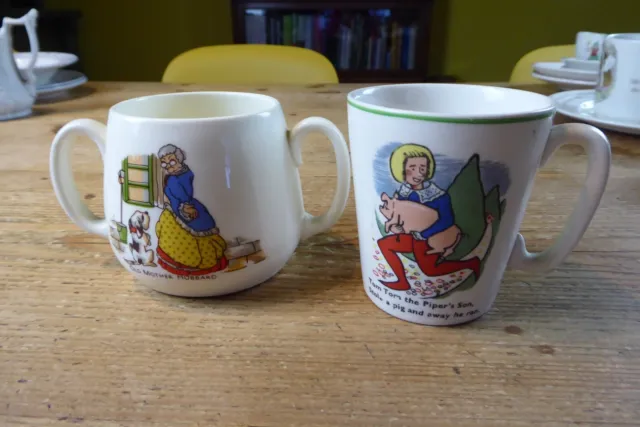 2 x 1960's Nursery Rhyme Children's Cups/Mugs Mother Hubbard/Tom Tom