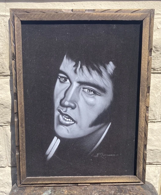 ELVIS PRESLEY VINTAGE Black Velvet Painting Framed MidLate 20th C