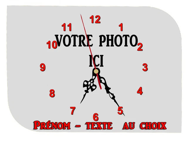 Horloge Pendule Murale Personnalisable – Modèle REF F02 – Photo, Prénom, Texte Au Choix – Neuve