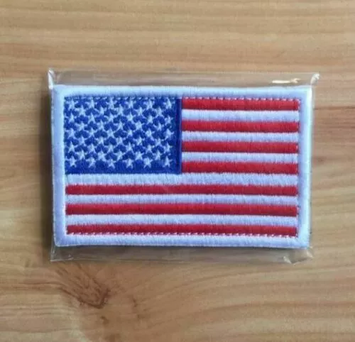 US American Flag with White Border Patch Glue On, Iron On, Stitch On Badge 8x5cm