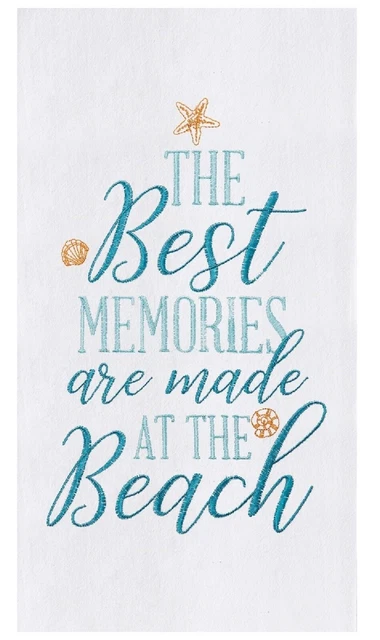 Best Memories Made at Beach Seashells Embroidered Flour Sack Kitchen Dish Towel
