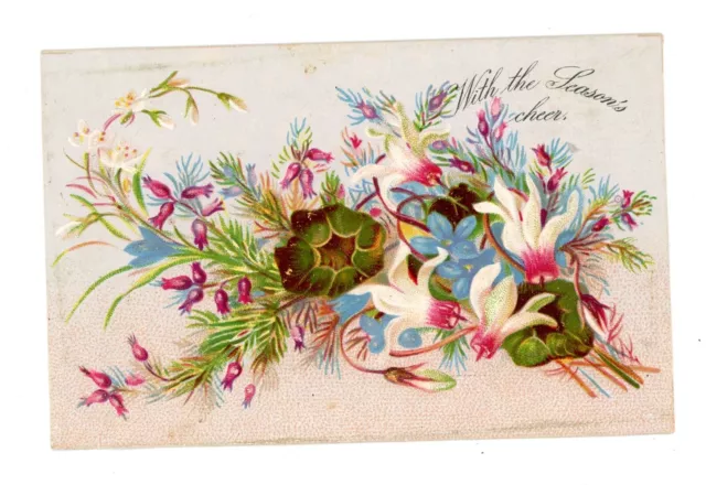 Christmas Card flowers greetings antique embossed die cut #46 Victorian
