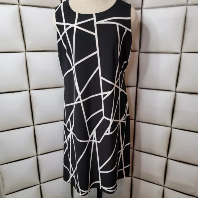 Tommy Hilfiger Womens Shift Dress Black White Geometric Sleeveless Size 12