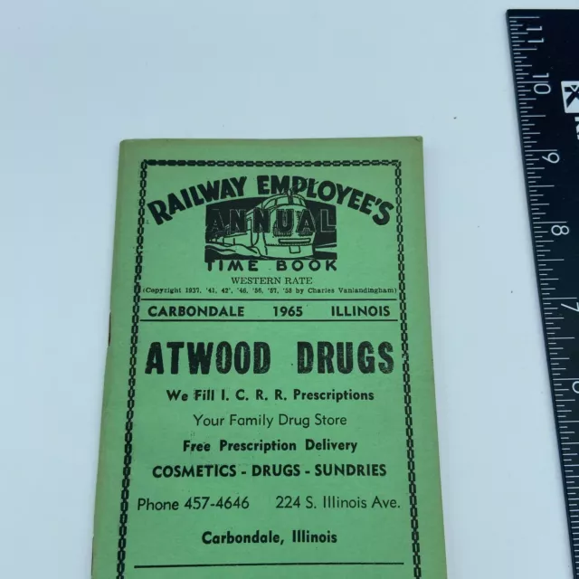 c.1965 Railway Employees Time Book Railroad Train Carbondale IL Ad Paper Vintage 2