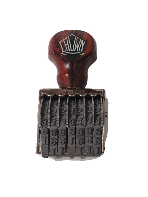 CROWN Wood  Metal 7 ROW/  Band Rotating Number MONEY DATE Stamp with Symbols USA
