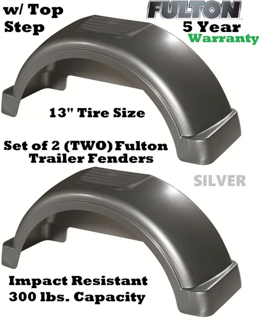 SET OF 2 Fulton Single Axle Trailer Fenders 13" Wheels Tires Top Step