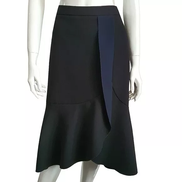 Veronika Maine Size 10 Black and Navy Blue Flared Midi Skirt