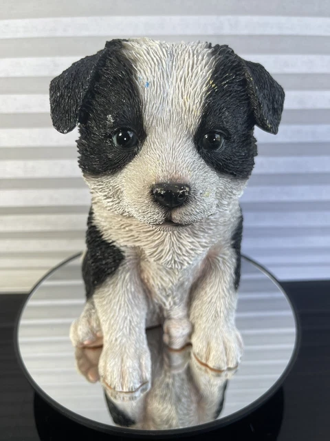 Vintage Realistic Black and White Shepard or Boaton Terrier Puppy Figurine