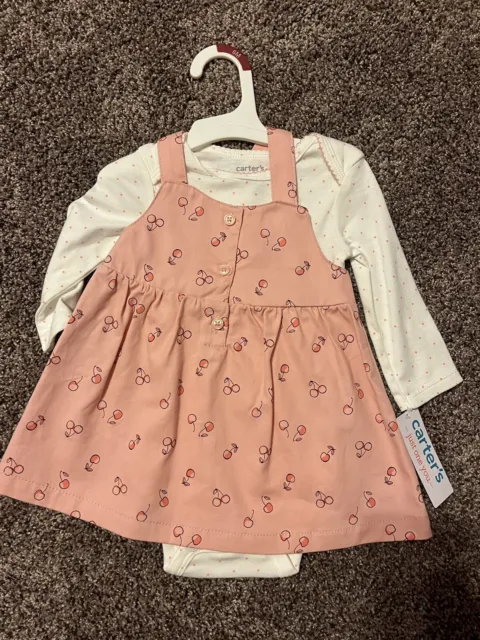 Carters Baby Girl 0-3 Months New W Tags Pink White Overall Dress With One Piece
