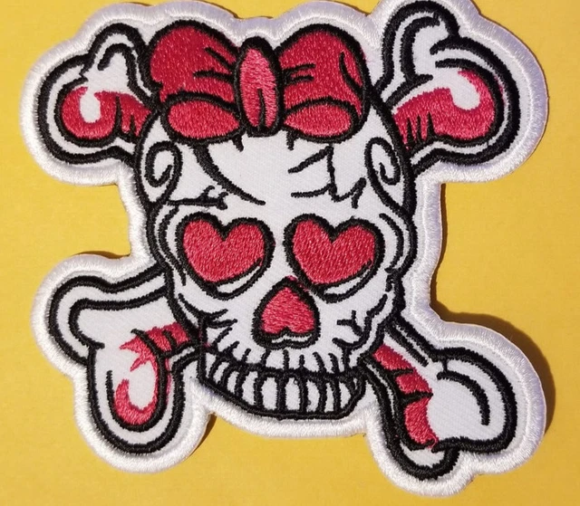 Skull Skeleton Biker Rock Goth Emo Bow Embroidered Sew Iron On Patch -White - Foto 8