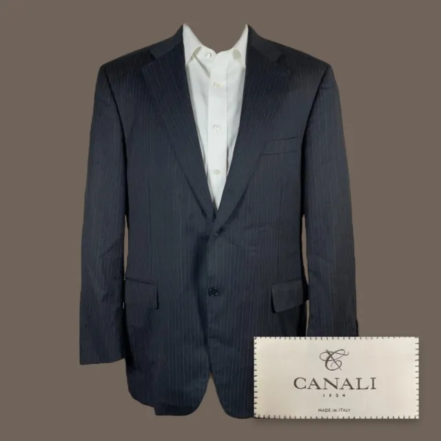 Canali Blazer Jacket Mens 56 46R Dark Gray Stripe Two Button Wool Silver Recent