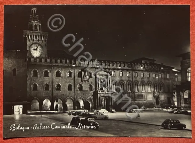 Cartolina - Bologna - Palazzo Comunale - Notturno 1950 ca.