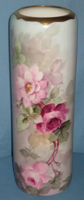 Antique Porcelain Hp Vase Roses Vienna Austria Leonard Ca1894 14 3/4"H