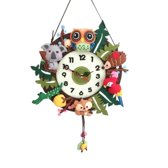 01)DIY Hand Made Christmas Forest Animal Wall Clock Kids Sewing Craft Kits Fore