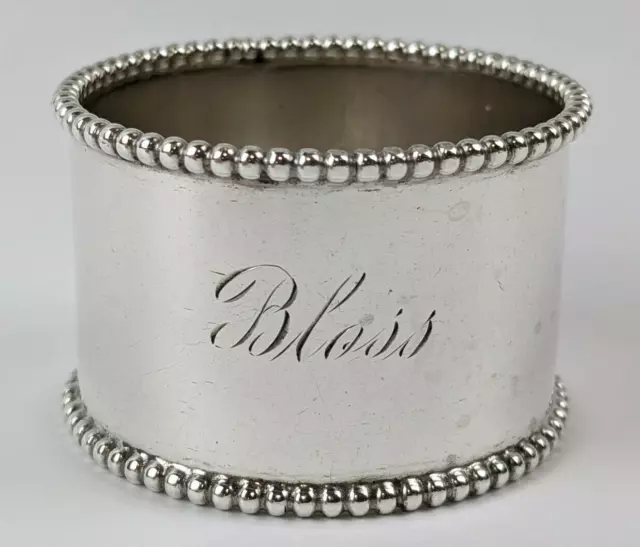 Antique Sterling Silver Napkin Ring Beaded Edge Engraved   "BLOSS"