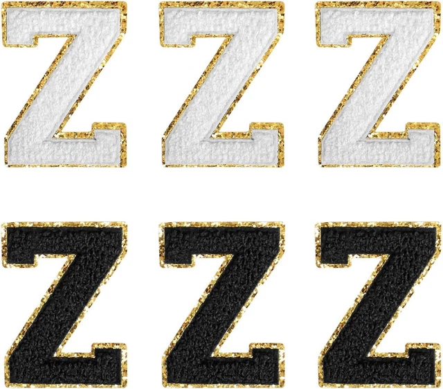 Chenille Letters Iron On Patches Clothing Vintage Gold Glitter Fabric [Z] 6pc