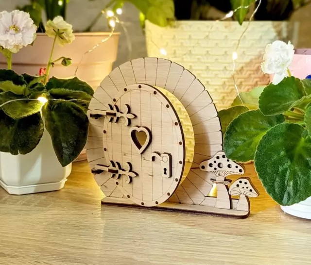 Wood Shape Mini Fairy Door KIT Ready to Decorate Gift Free Standing Plywood