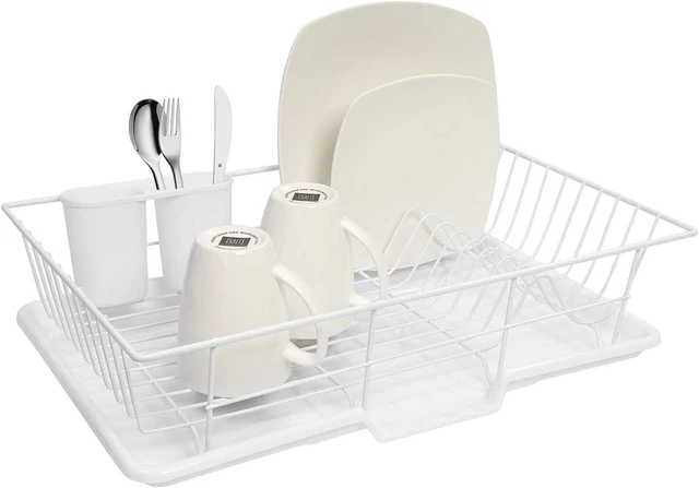 Sweet Home Collection Metal, Plasic 3 Piece Dish Drainer Rack Set with Drying x