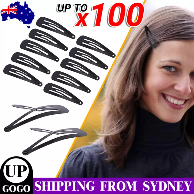 10-100X Black Hair Clips Metal Snap Barrettes Hair Styling Tool Women Girls AU