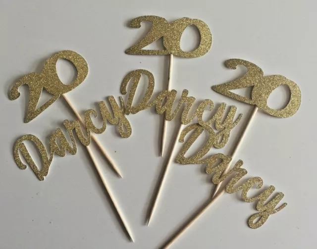 Custom Cup Cake Toppers 20,30,40,50 Name Glitter Pack of 6 FREE UK P&P