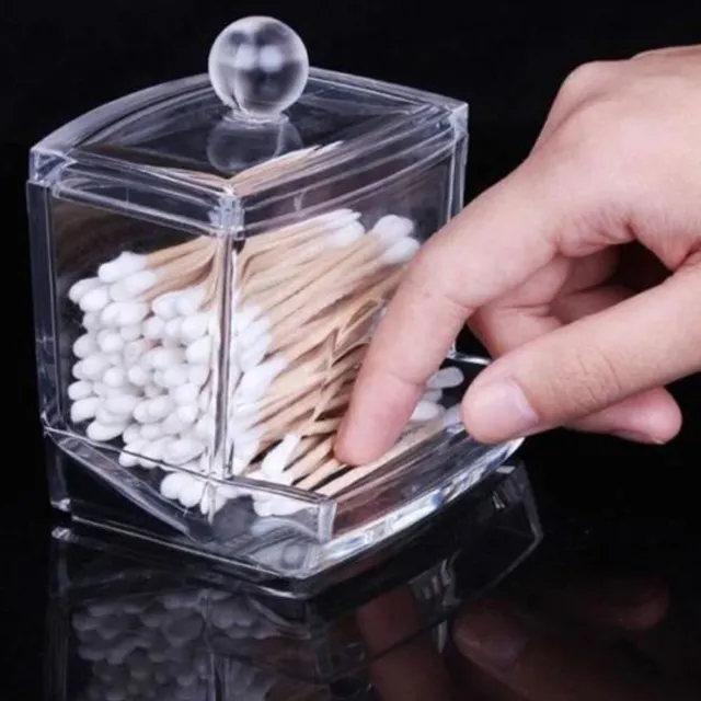 Clear Acrylic Q-tip Makeup Storage Cotton Swab Organizer Box Cosmetic Holder New