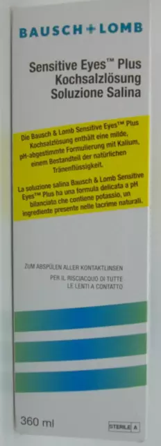 Bausch & Lomb Sensitive Eyes Plus Kochsalzlösung 360 ml Neu + OVP!