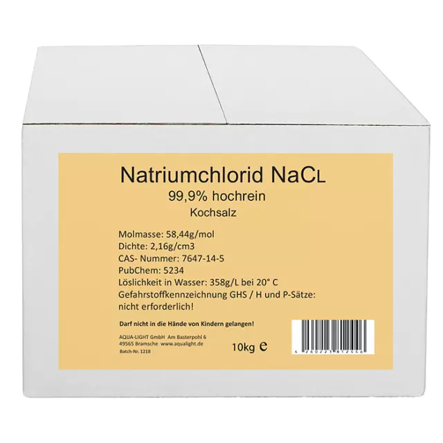 NatriumChlorid NaCl Kochsalz 10kg - hochrein 99,9%
