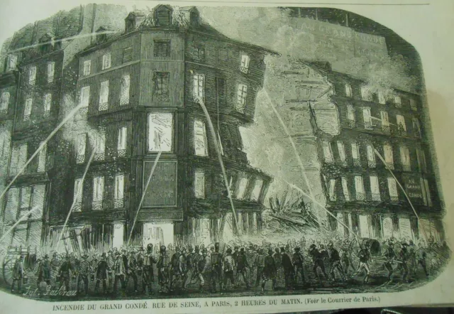 Gravure 19 - Incendie du Grand Condé rue de Seine à Paris 2 Heures du matin