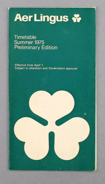 Aer Lingus Airline Timetable Summer 1975 Preliminary Edition Ireland