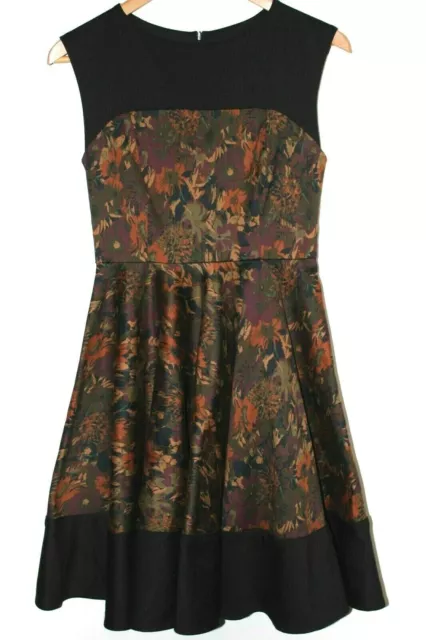 Coconinno Womens Autum Colors Floral Print Stretch Sleeveless Flare Dress Size S