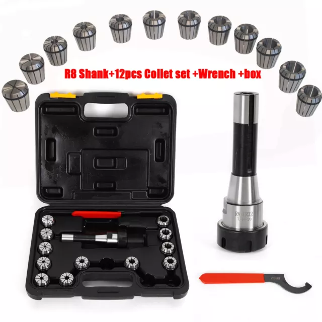 R8 Shank ER32 Collet Chuck Holder + 12 Spring Collet CNC Milling Lathe Set 40Cr