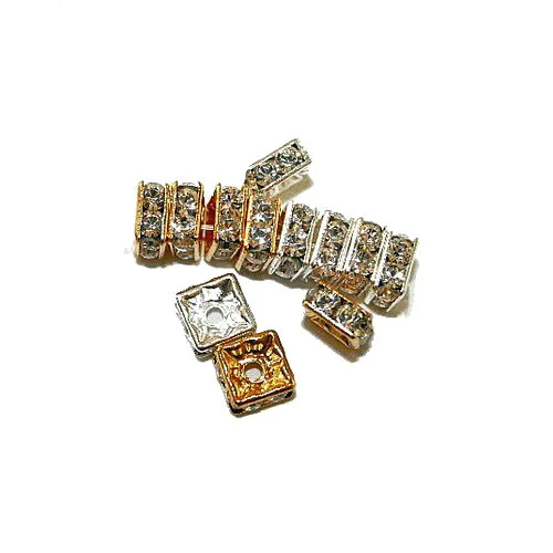 Rhinestone Crystal Bracelet Making Spacer Bead Squares 8Mm 10 Beads Silver Rc14