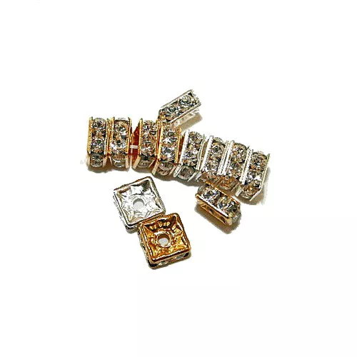 Rhinestone Crystal Jewelry Bracelet Making Spacer Squares 6Mm 10 Beads Gold  Rc9