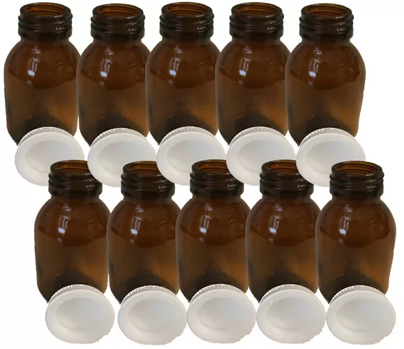 10x 100 ml braun / Braunglasflasche / Medizinflasche / Apothekerflasche + Deckel
