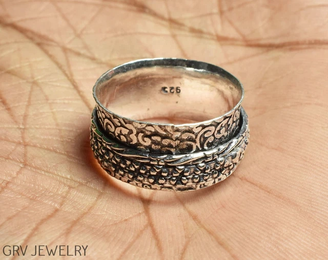 Handmade Spinner Ring Ethnic Jewelry 925 Silver Plated Us Size 9.5" R021-H137