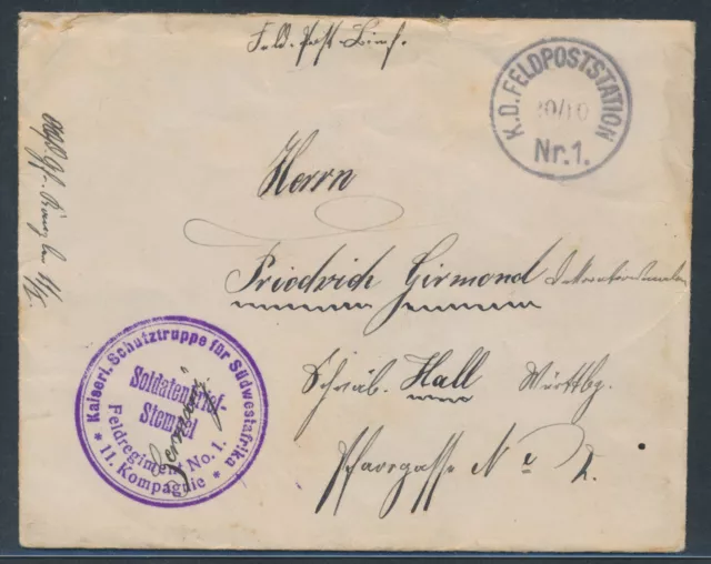 DSW Feldpoststation Nr. 1 Feldpostbrief mit Inhalt  1905 Briefstempel (7797)