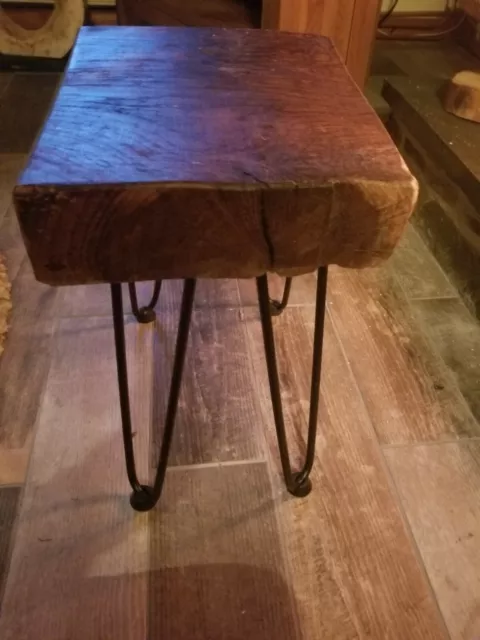 Unique Hand Crafted Solid Oak stool with Steel Legs Oak 100 Year Old Very Rustic 2