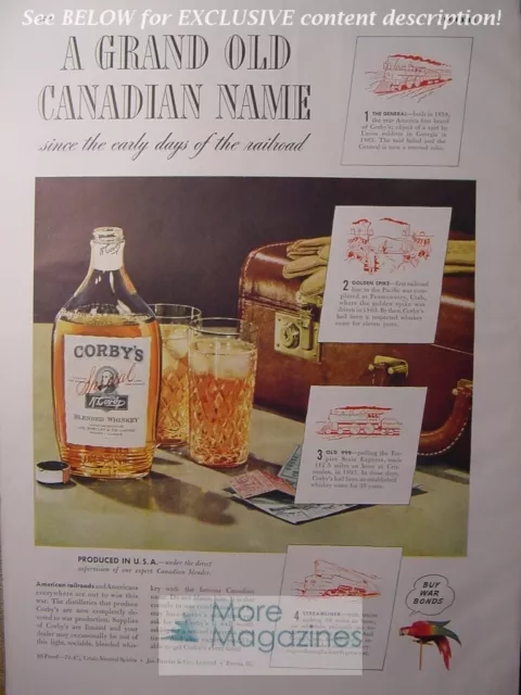 RARE 1943 Esquire Advertisement AD WWII CORBY's Blended Whiskey! WWII Era