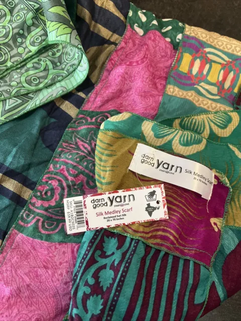 NWT Darn Good Yarn Silk Medley Scarf 20 x 70 Reclaimed multi color Boho Hippie