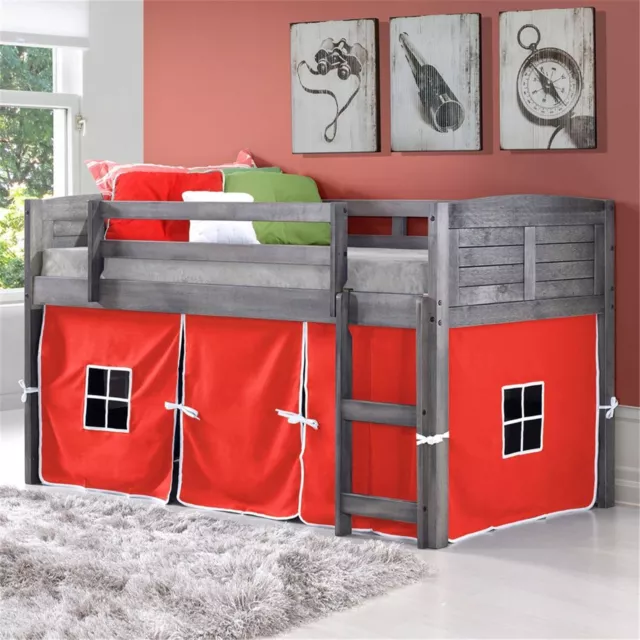Donco Kids Louver Wood Loft Bed Twin, Antique Gray