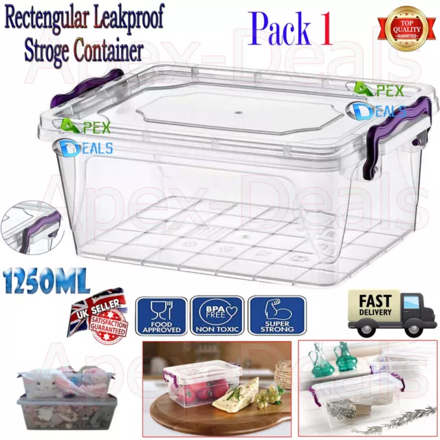 Rectangular Leakproof Food Storage Container Box W/ Handle Lock Clip Lid 1250ml