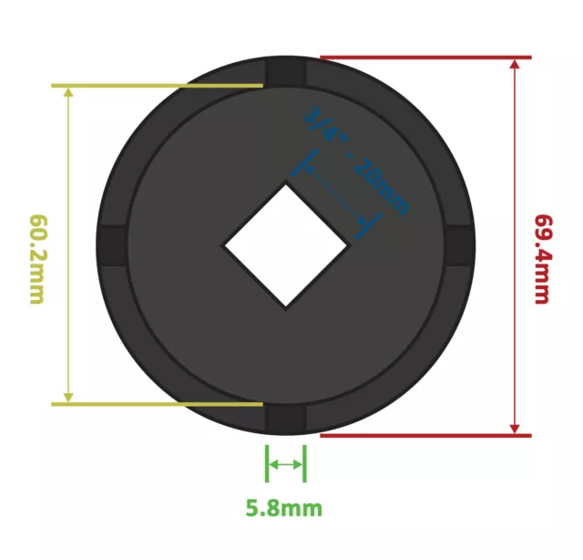 Douille à ergots 3/4" pour écrou à encoches KM9 - 4 dents extérieures externes 3