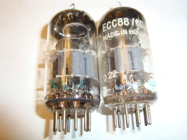 One Matched Pair of Early Philips ECC88 / 6DJ8  Tubes, Amperex Bugle Boy 2