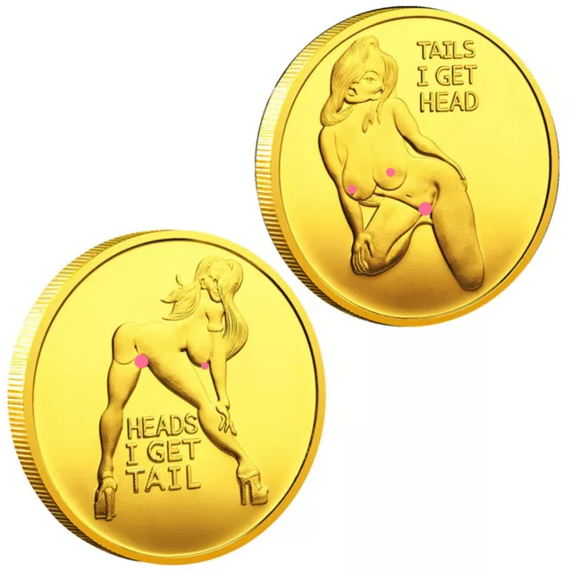 Sexy Lady Heads Tails Challenge Token Coin Lucky Funny Gifts for Men Women Gold