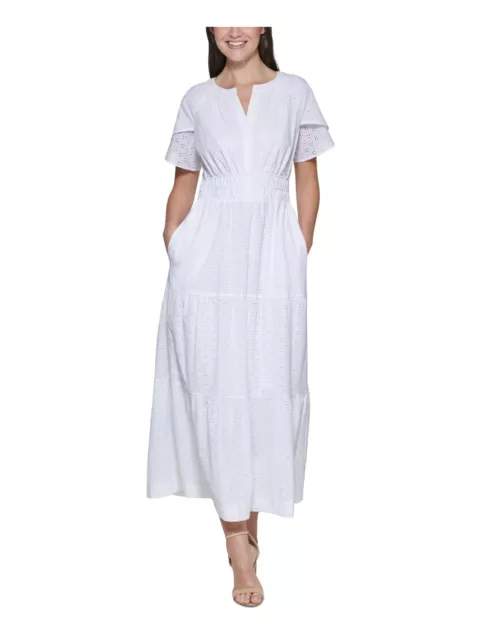 KENSIE DRESSES Womens White Elastic Waist Skirt Lined Split Maxi Dress 10