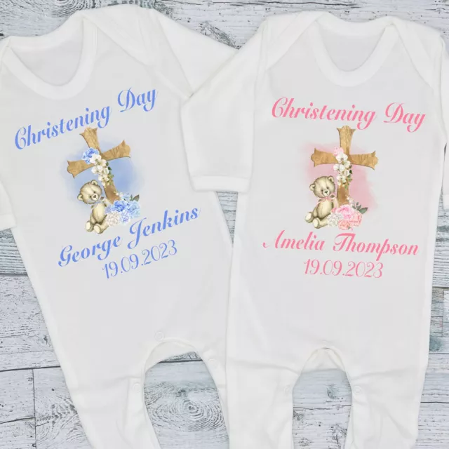 Christening Personalised Baby Grow Romper Vest Bib T-Shirt Keepsake Boy Girl