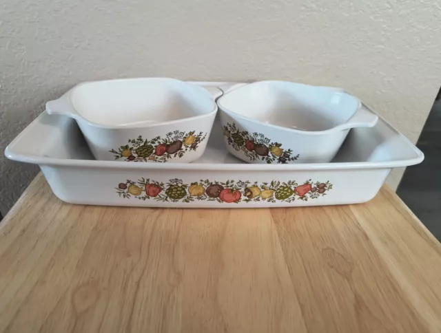 Vintage Corning Ware P-332 12 x 7.5 x 2, "Spice of Life", 2X - 2 3/4 Cup Dishes