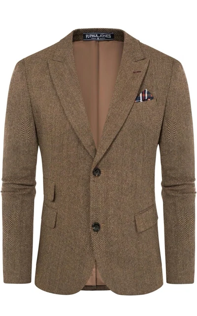 Veste Homme En Tweed Laine PJ PAUL JONES - Blazer 2 Boutons, Coupe Droite, Style Britannique élégant