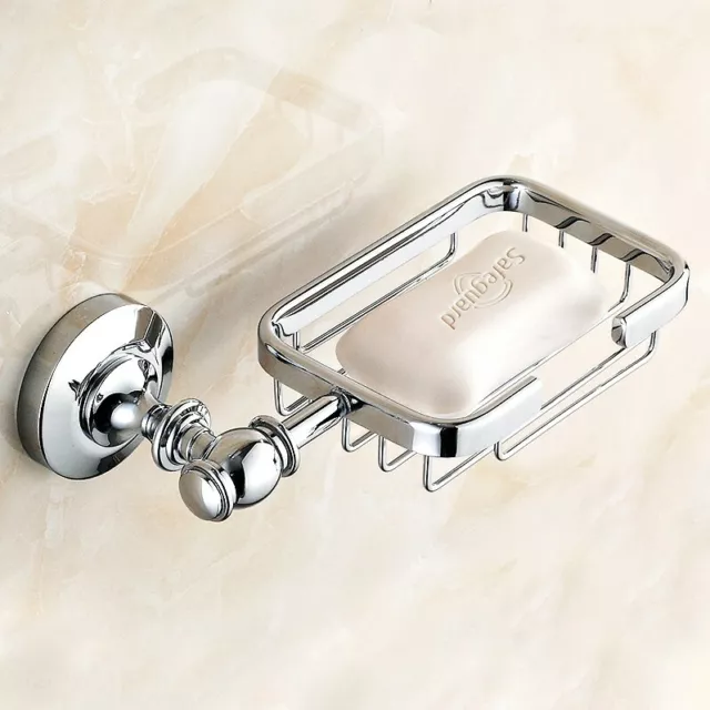 Polished Chrome Brass Bathroom Soap Dish Holder Wall Mounted Soap Storage Basket