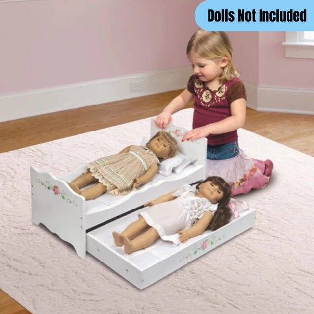 18-inch Doll Bed w/ Trundle Elegant Pretend Play Toys Sleep-Over Furniture White